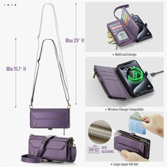 For iPhone 16 Pro Max Leather Case CASEME C36 Zipper Multiple Card Slots Phone Cover with Straps