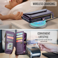 For iPhone 16 Pro Max Leather Case CASEME C36 Zipper Multiple Card Slots Phone Cover with Straps