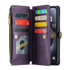 For iPhone 16 Pro Max Leather Case CASEME C36 Zipper Multiple Card Slots Phone Cover with Straps