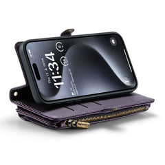 For iPhone 16 Pro Max Leather Case CASEME C36 Zipper Multiple Card Slots Phone Cover with Straps