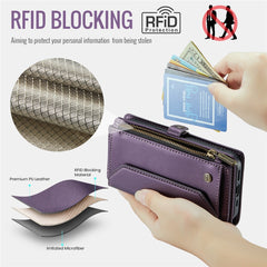 For iPhone 16 Pro Max Leather Case CASEME C36 Zipper Multiple Card Slots Phone Cover with Straps