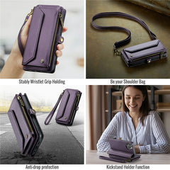 For iPhone 16 Pro Max Leather Case CASEME C36 Zipper Multiple Card Slots Phone Cover with Straps