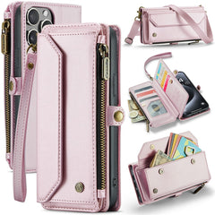 For iPhone 16 Pro Max Leather Case CASEME C36 Zipper Multiple Card Slots Phone Cover with Straps