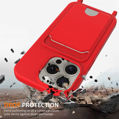 For iPhone 16 Pro Case Liquid Silicone Card Holder Phone Back Cover with Lanyard