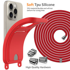 For iPhone 16 Pro Case Liquid Silicone Card Holder Phone Back Cover with Lanyard