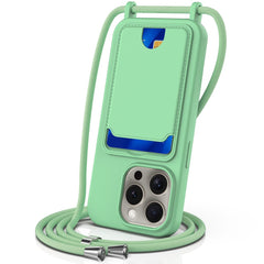 For iPhone 16 Pro Case Liquid Silicone Card Holder Phone Back Cover with Lanyard