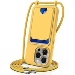 For iPhone 16 Pro Case Liquid Silicone Card Holder Phone Back Cover with Lanyard