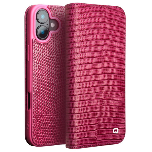QIALINO For iPhone 16 Plus Wallet Case Crocodile Texture Genuine Cow Leather Anti-Drop Phone Cover - TechGearPal