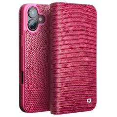 QIALINO For iPhone 16 Plus Wallet Case Crocodile Texture Genuine Cow Leather Anti-Drop Phone Cover - TechGearPal
