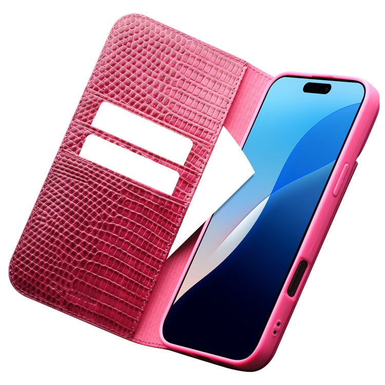 QIALINO For iPhone 16 Plus Wallet Case Crocodile Texture Genuine Cow Leather Anti-Drop Phone Cover - TechGearPal
