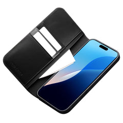 QIALINO For iPhone 16 Pro Stand Case Anti-Drop Genuine Cow Leather Wallet Phone Cover