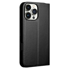 QIALINO For iPhone 16 Pro Stand Case Anti-Drop Genuine Cow Leather Wallet Phone Cover