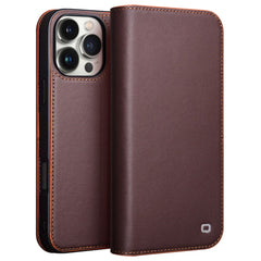 QIALINO For iPhone 16 Pro Stand Case Anti-Drop Genuine Cow Leather Wallet Phone Cover