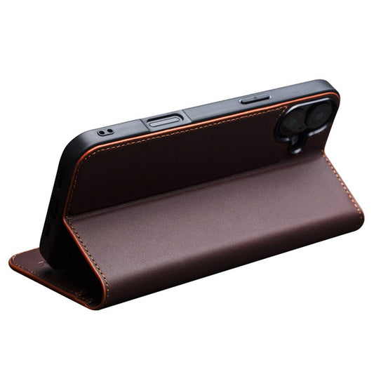 QIALINO For iPhone 16 Plus Stand Case Anti-Drop Genuine Cow Leather Wallet Phone Cove - TechGearPal