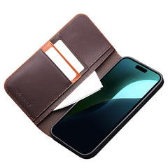 QIALINO For iPhone 16 Plus Stand Case Anti-Drop Genuine Cow Leather Wallet Phone Cove - TechGearPal