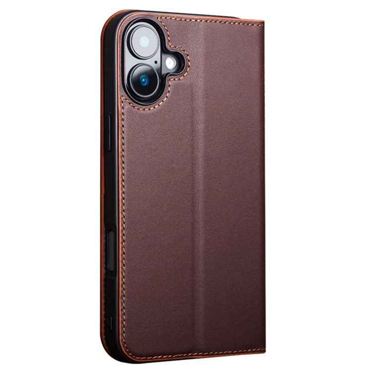 QIALINO For iPhone 16 Plus Stand Case Anti-Drop Genuine Cow Leather Wallet Phone Cove - TechGearPal