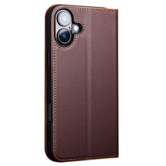 QIALINO For iPhone 16 Plus Stand Case Anti-Drop Genuine Cow Leather Wallet Phone Cove - TechGearPal