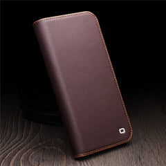 QIALINO For iPhone 16 Plus Stand Case Anti-Drop Genuine Cow Leather Wallet Phone Cove - TechGearPal
