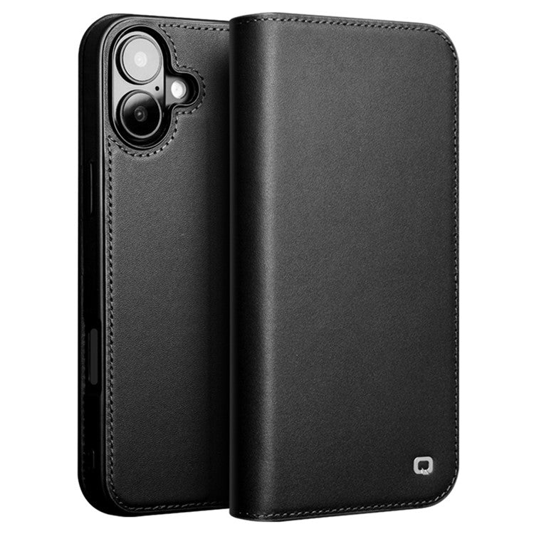 QIALINO For iPhone 16 Plus Stand Case Anti-Drop Genuine Cow Leather Wallet Phone Cove - TechGearPal