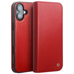 QIALINO For iPhone 16 Plus Stand Case Anti-Drop Genuine Cow Leather Wallet Phone Cove - TechGearPal