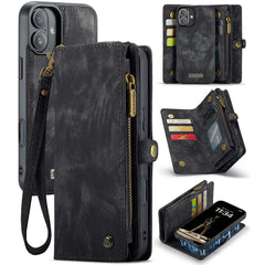 For iPhone 16 Plus Phone Cases CASEME 008 Leather Cover with Detachable Wallet and Strap
