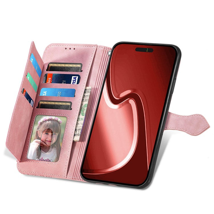 For iPhone 16 Pro Max Zipper Wallet Case with Strap Flower Imprint PU Leather Phone Cover - TechGearPal