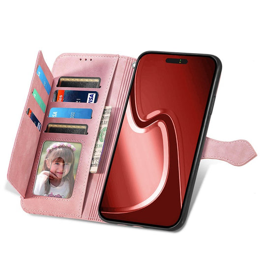 For iPhone 16 Pro Max Zipper Wallet Case with Strap Flower Imprint PU Leather Phone Cover - TechGearPal