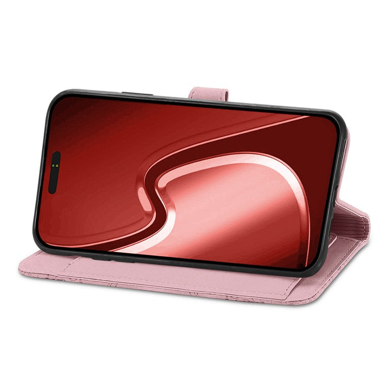 For iPhone 16 Pro Max Zipper Wallet Case with Strap Flower Imprint PU Leather Phone Cover - TechGearPal