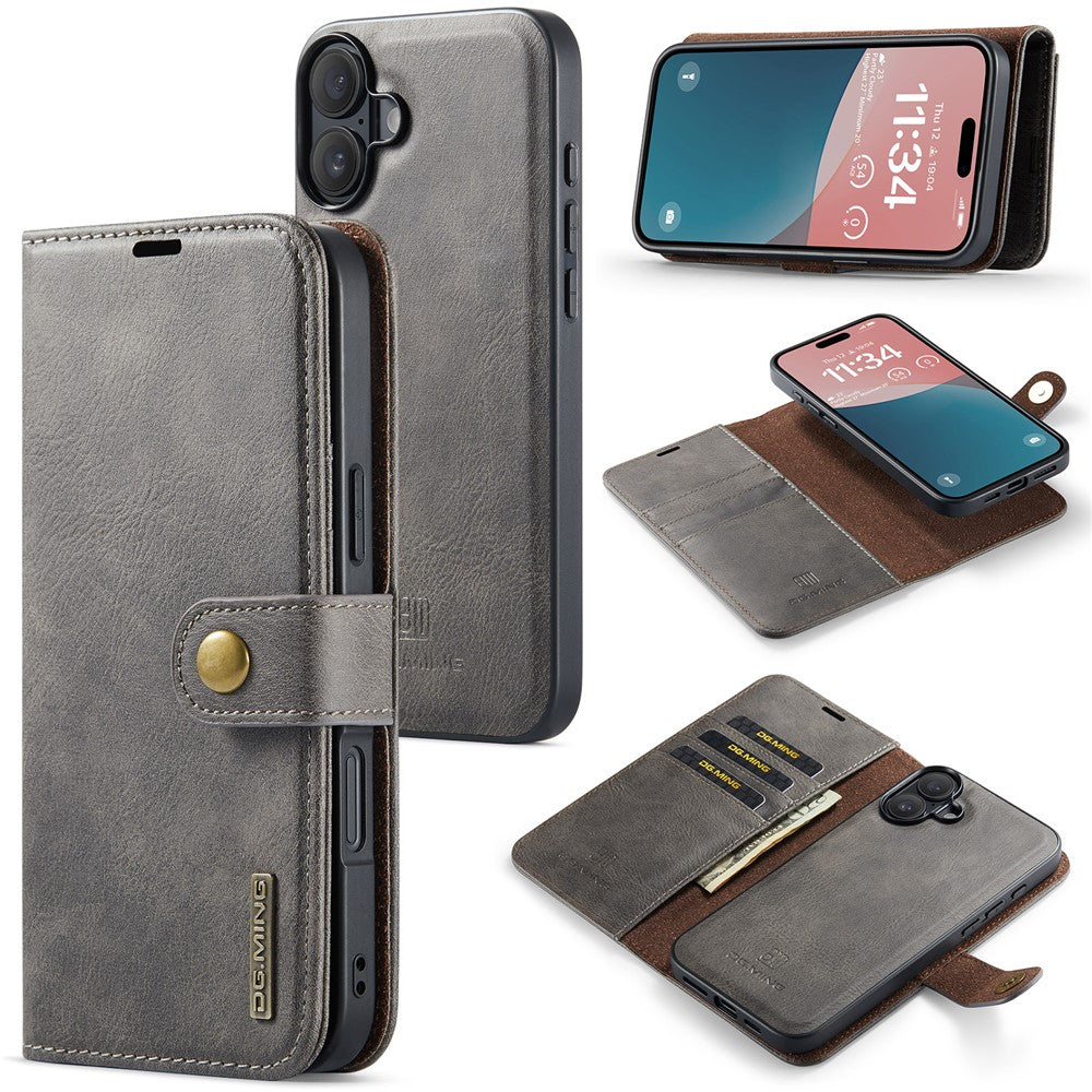 DG.MING for iPhone 16 Case Detachable Split Leather Phone Cover