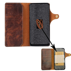 For iPhone 16 Plus Case Waxy Genuine Cow Leather Phone Wallet Shockproof Cove - TechGearPal