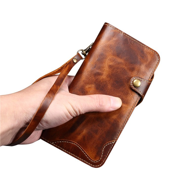 For iPhone 16 Plus Case Waxy Genuine Cow Leather Phone Wallet Shockproof Cove - TechGearPal