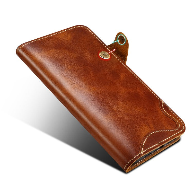 For iPhone 16 Plus Case Waxy Genuine Cow Leather Phone Wallet Shockproof Cove - TechGearPal