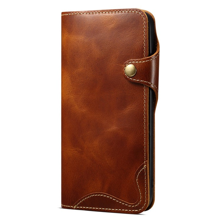 For iPhone 16 Plus Case Waxy Genuine Cow Leather Phone Wallet Shockproof Cove - TechGearPal