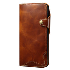 For iPhone 16 Plus Case Waxy Genuine Cow Leather Phone Wallet Shockproof Cove - TechGearPal