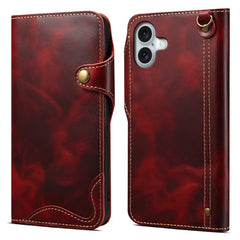 For iPhone 16 Plus Case Waxy Genuine Cow Leather Phone Wallet Shockproof Cove - TechGearPal