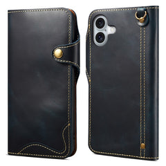 For iPhone 16 Plus Case Waxy Genuine Cow Leather Phone Wallet Shockproof Cove - TechGearPal