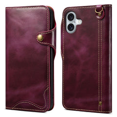 For iPhone 16 Plus Case Waxy Genuine Cow Leather Phone Wallet Shockproof Cove - TechGearPal
