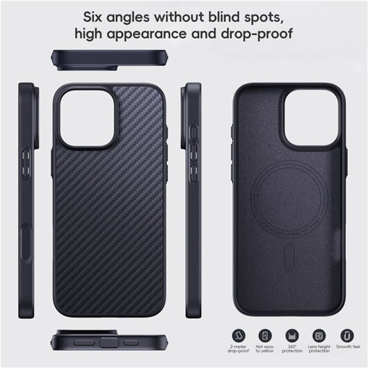 For iPhone 16 Plus Case Compatible MagSafe Shockproof TPU+Aramid Fiber Phone Cover Carbon Fiber Texture - TechGearPal