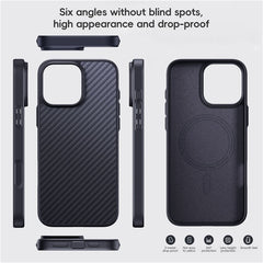 For iPhone 16 Plus Case Compatible MagSafe Shockproof TPU+Aramid Fiber Phone Cover Carbon Fiber Texture - TechGearPal