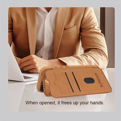NILLKIN Qin Prop Series for iPhone 16 Pro Max Leather Case Lens Kickstand Phone Cover