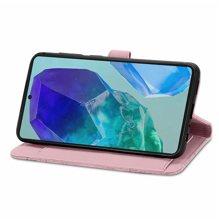 For Samsung Galaxy S24 FE Zipper Wallet Case with Strap Flower Imprint PU Leather Phone Cove - TechGearPal