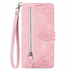 For Samsung Galaxy S24 FE Zipper Wallet Case with Strap Flower Imprint PU Leather Phone Cove - TechGearPal