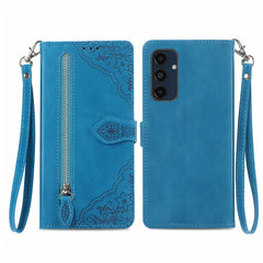 For Samsung Galaxy S24 FE Zipper Wallet Case with Strap Flower Imprint PU Leather Phone Cove - TechGearPal