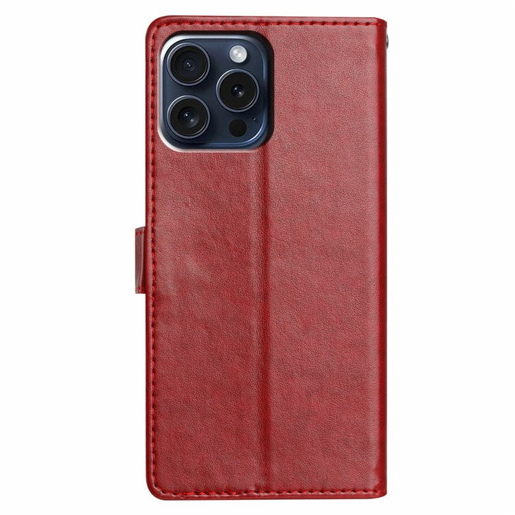 For iPhone 15 Pro Max Leather Phone Case Wallet Stand Cover with Handy Strap - TechGearPal