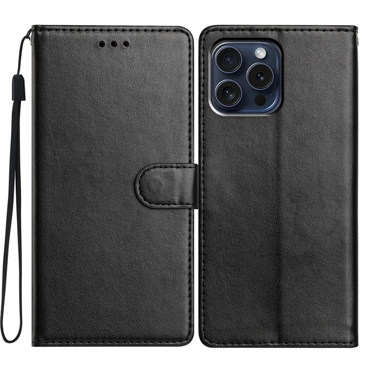 For iPhone 15 Pro Max Leather Phone Case Wallet Stand Cover with Handy Strap - TechGearPal