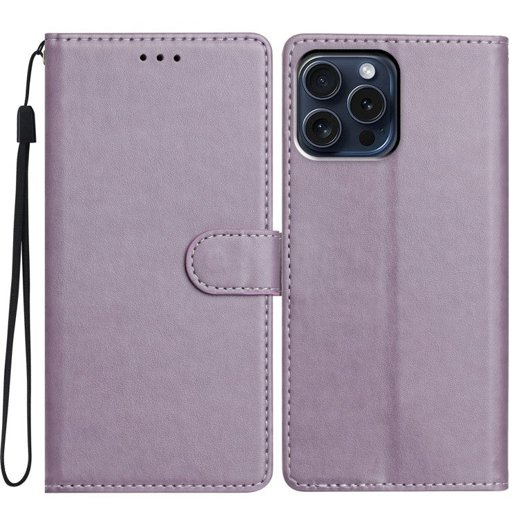 For iPhone 15 Pro Max Leather Phone Case Wallet Stand Cover with Handy Strap - TechGearPal