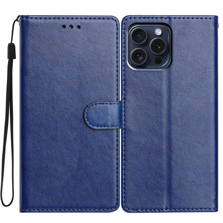 For iPhone 15 Pro Max Leather Phone Case Wallet Stand Cover with Handy Strap - TechGearPal