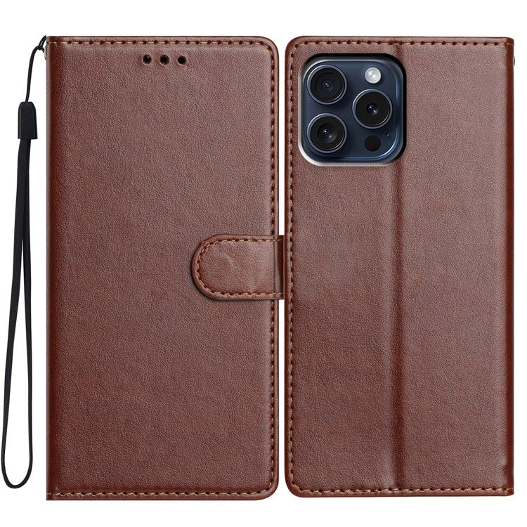 For iPhone 15 Pro Max Leather Phone Case Wallet Stand Cover with Handy Strap - TechGearPal