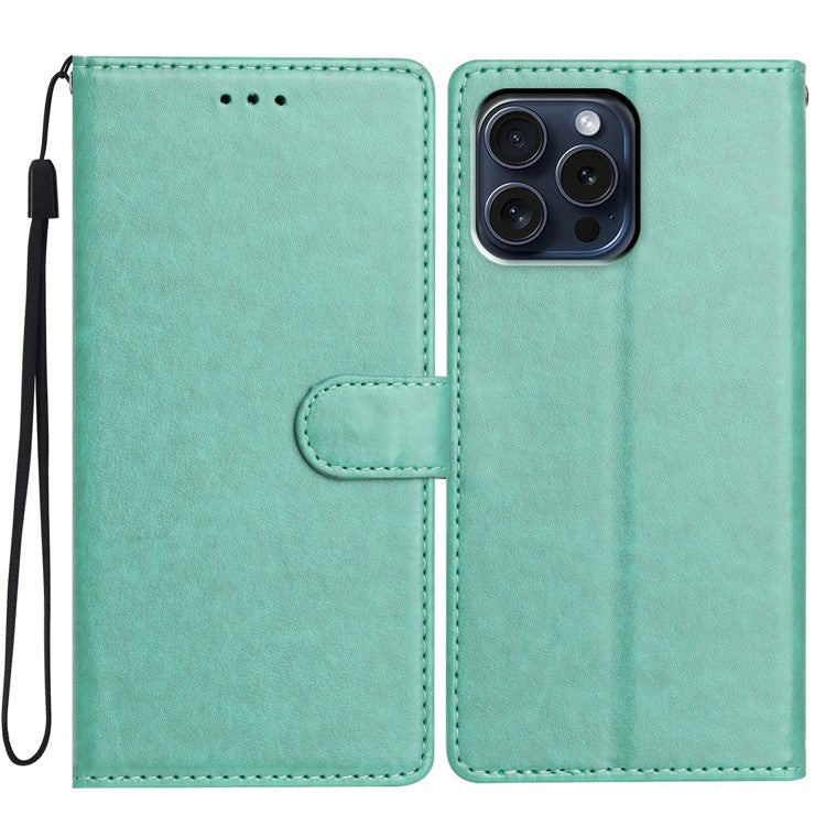 For iPhone 15 Pro Max Leather Phone Case Wallet Stand Cover with Handy Strap - TechGearPal