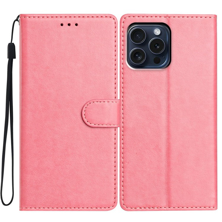 For iPhone 15 Pro Max Leather Phone Case Wallet Stand Cover with Handy Strap - TechGearPal